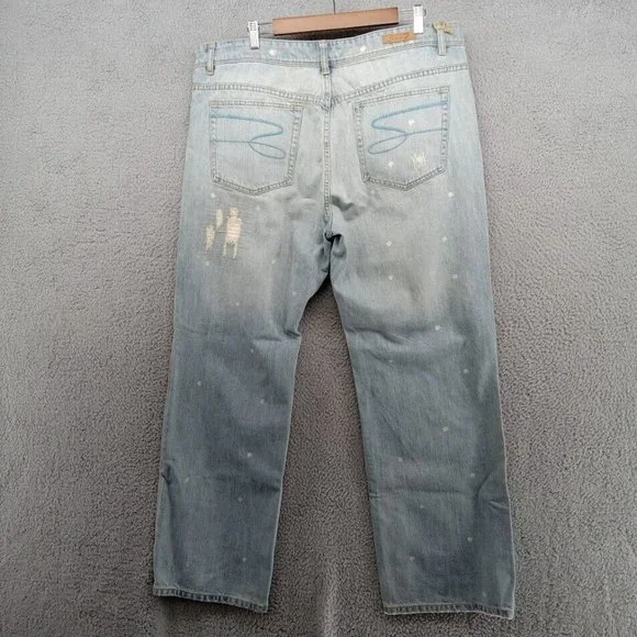 Seven7 Jeans Womens 24  Light Blue Rhinestones Distressed Ripped Wide Leg Denim - Picture 9 of 15